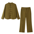 Women's Button Shirt & Straight-Leg Pants Set