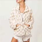 Women's Plaid Plush Stand-Collar Coat