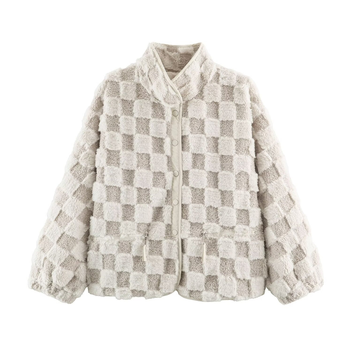 Women's Plaid Plush Stand-Collar Coat