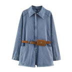 Women's Collared Denim Jumpsuit