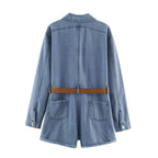 Women's Collared Denim Jumpsuit