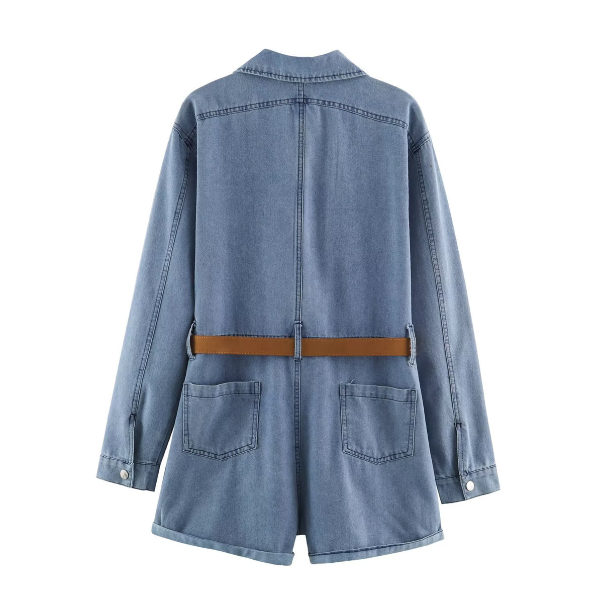 Women's Collared Denim Jumpsuit