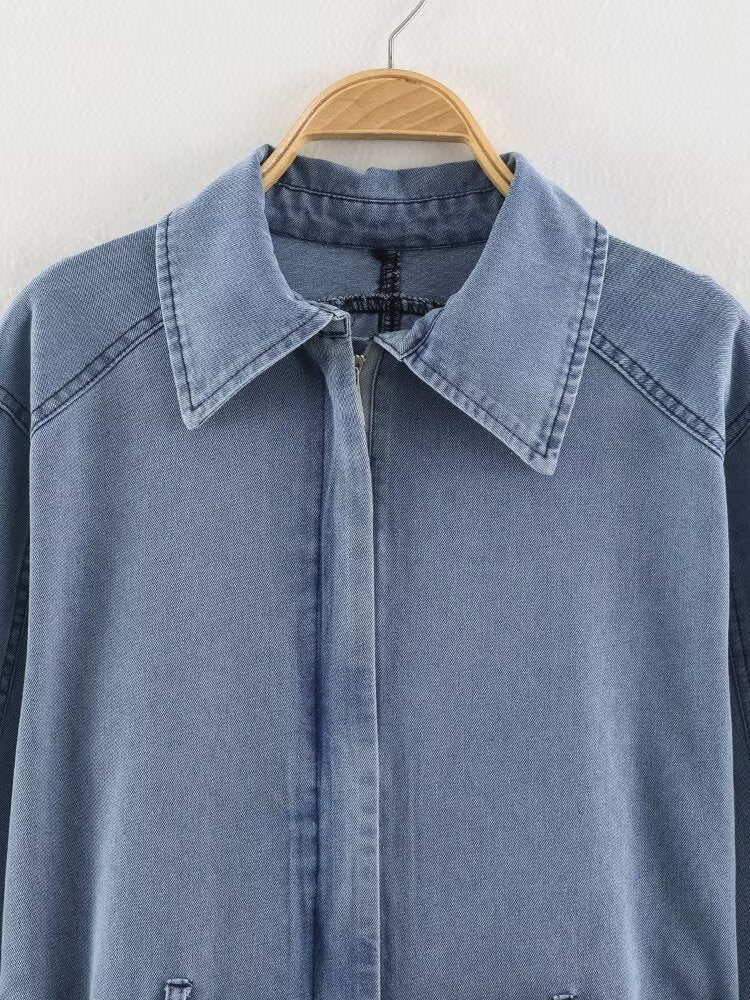 Women's Collared Denim Jumpsuit