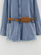 Women's Collared Denim Jumpsuit