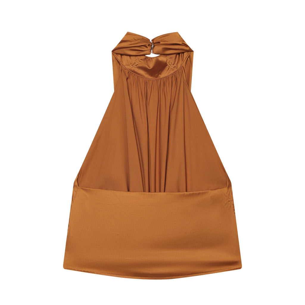 Women's Pleated Satin Halter Top