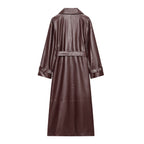 Women's Belted Faux Leather Long Coat