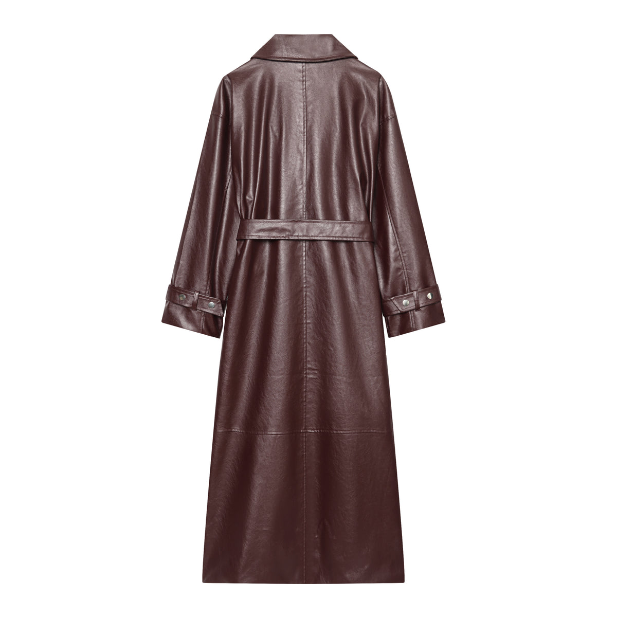 Women's Belted Faux Leather Long Coat