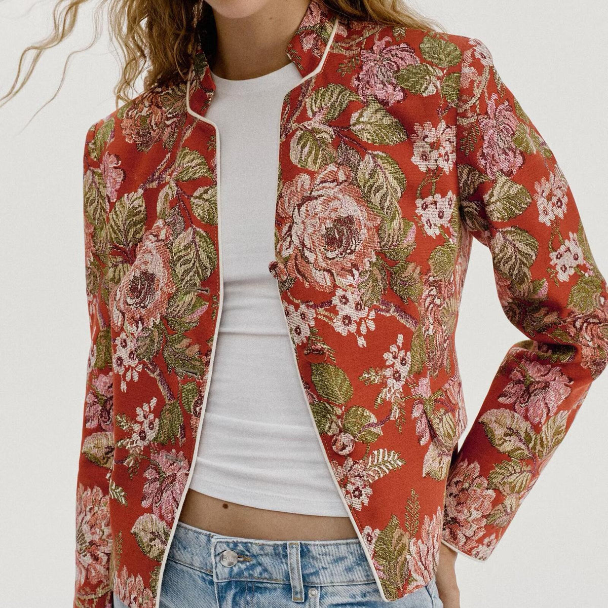 Floral Print Waist-Detail Blazer