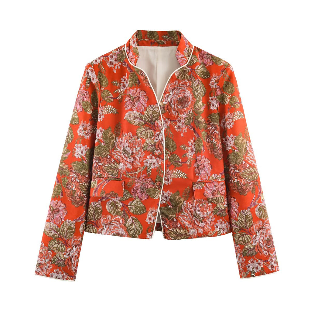 Floral Print Waist-Detail Blazer