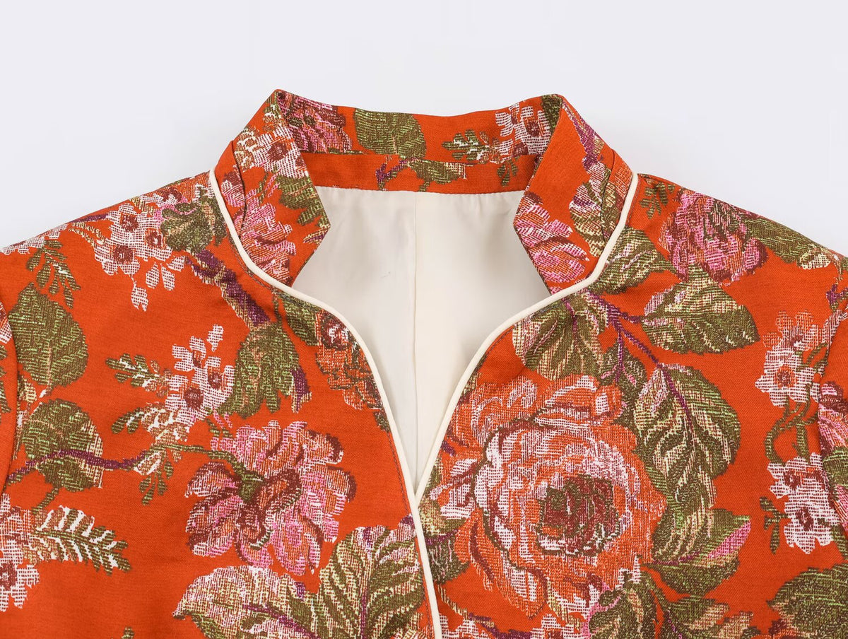 Floral Print Waist-Detail Blazer