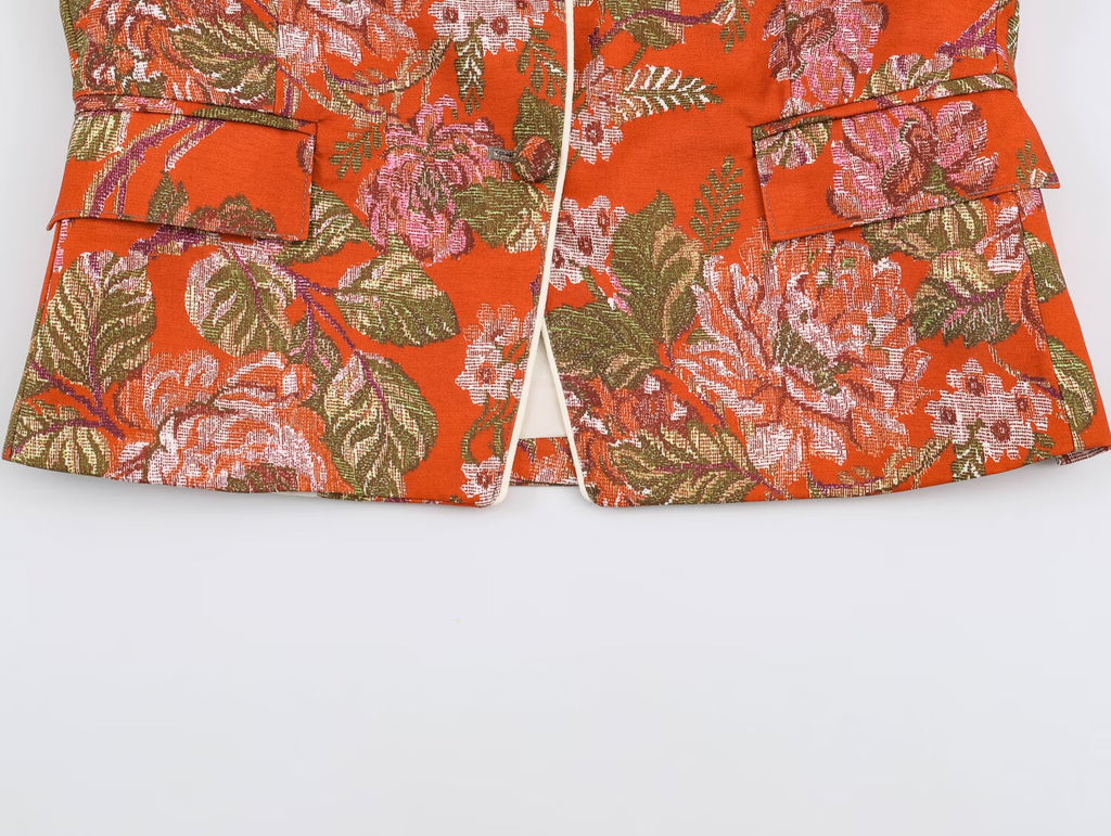 Floral Print Waist-Detail Blazer