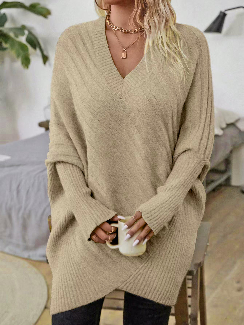 Women's Plus Size V-Neck Knit Sweater