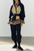 Women's Stand-Collar Jacket & Striped Pants Set