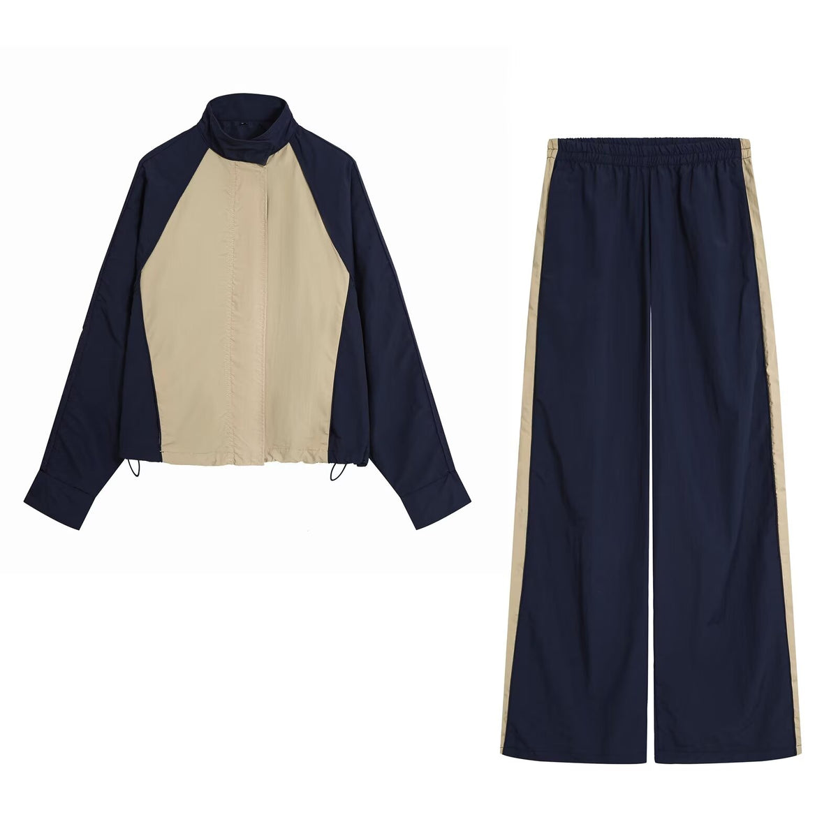 Women's Stand-Collar Jacket & Striped Pants Set