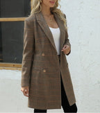 Women's Plaid Double-Breasted Mid-Length Coat