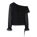 Women's Ruffled Polka Dot Long-Sleeve Top