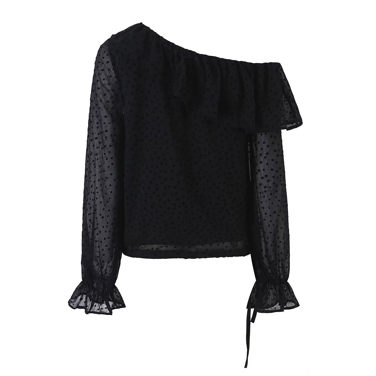 Women's Ruffled Polka Dot Long-Sleeve Top