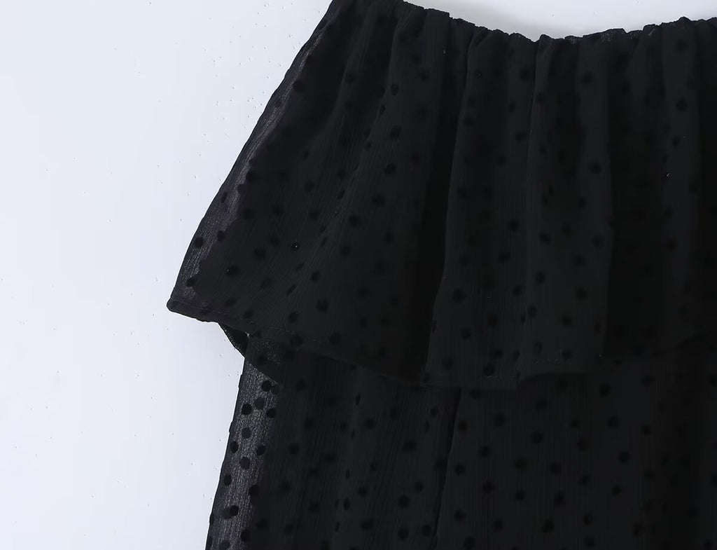 Women's Ruffled Polka Dot Long-Sleeve Top
