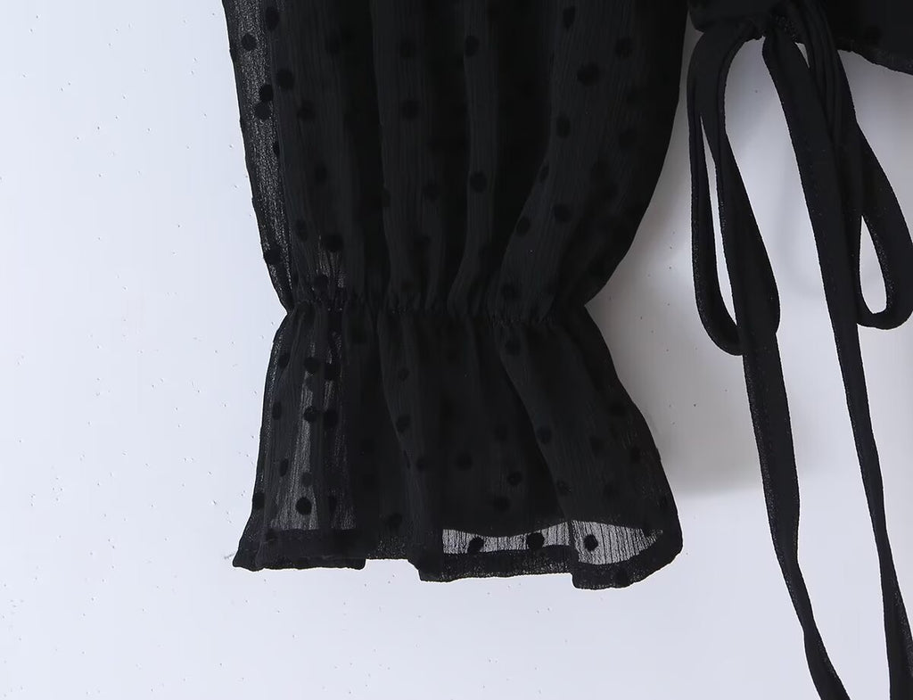Women's Ruffled Polka Dot Long-Sleeve Top