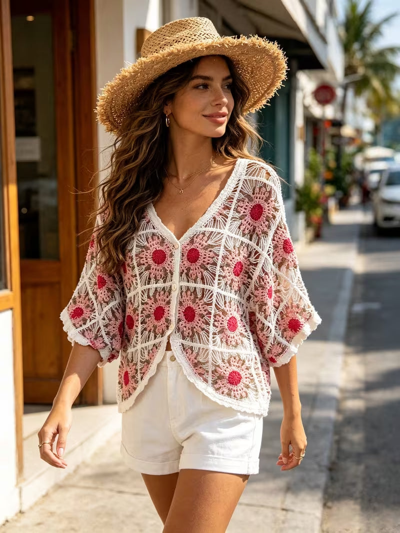 Women's Floral Embroidered Knit Cardigan