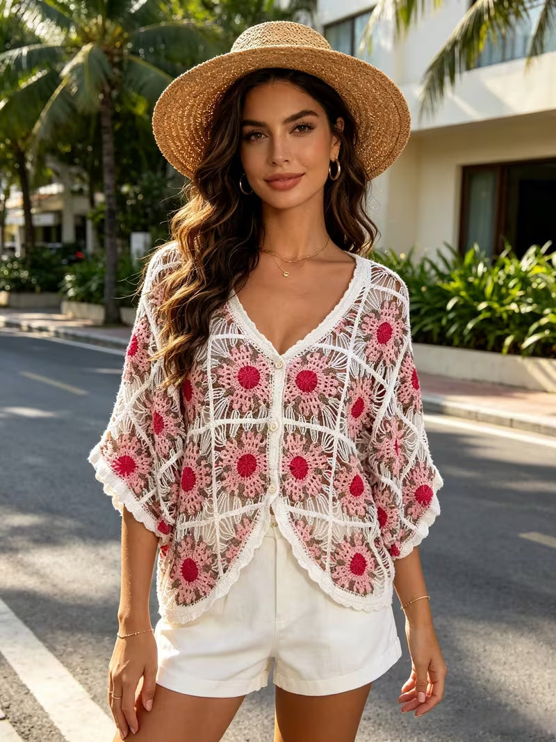 Women's Floral Embroidered Knit Cardigan