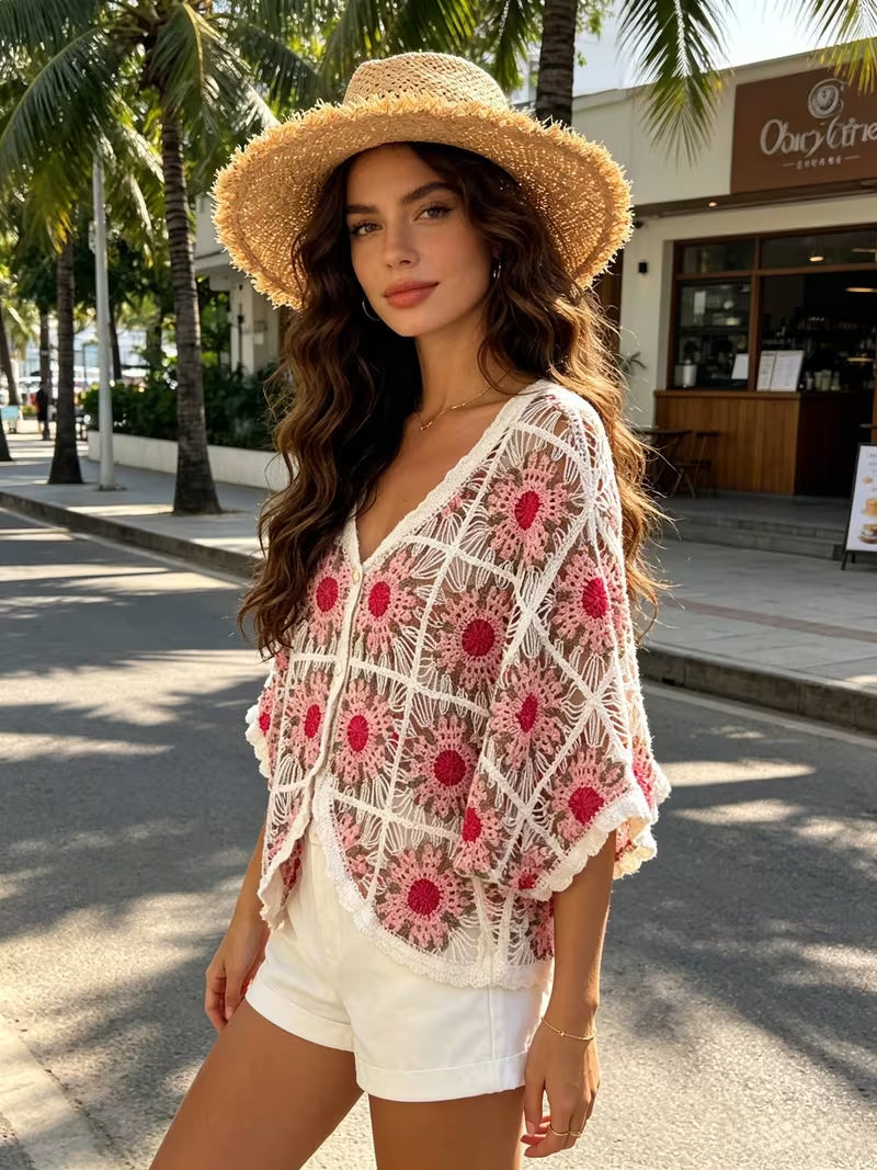 Women's Floral Embroidered Knit Cardigan