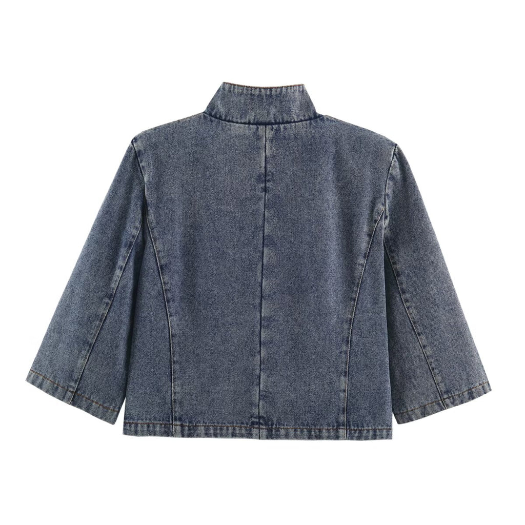 Women's Stand Collar Short Denim Jacket