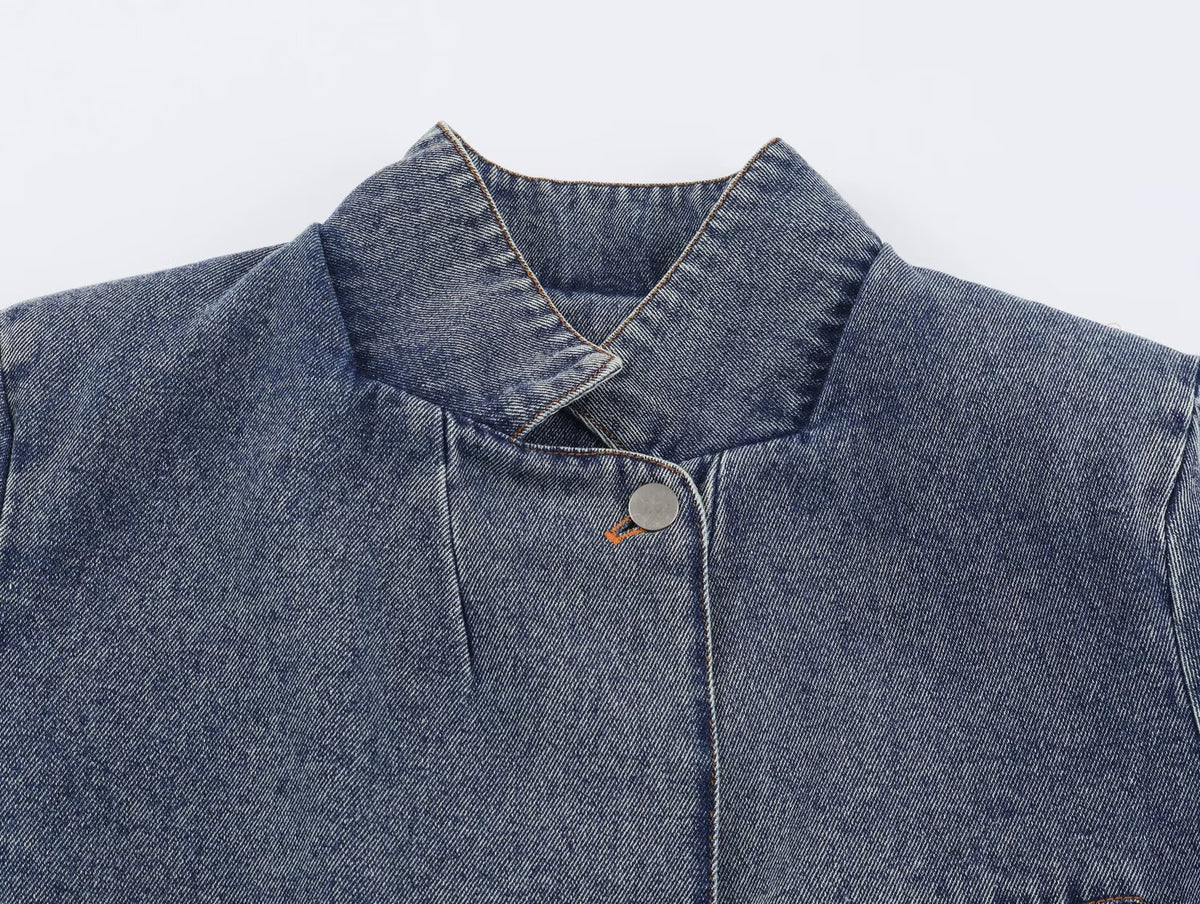 Women's Stand Collar Short Denim Jacket