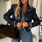 Women's Denim Stand Collar Button Jacket