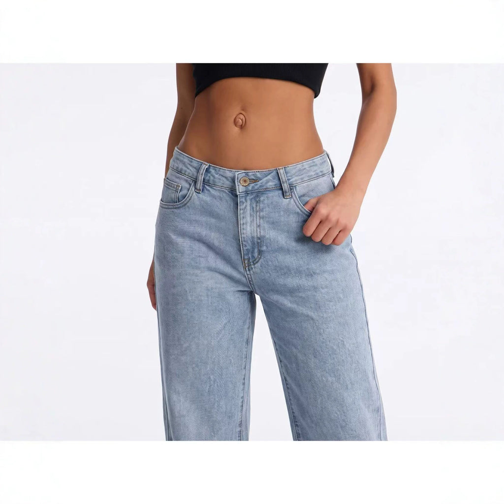 Women's Light-Wash Distressed Straight-Leg Jeans