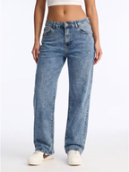 Women's Blue Distressed Straight-Leg Jeans