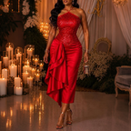 Women's Lace-Up Sequin Satin Asymmetric Mini Dress