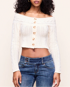 Women's French Off-Shoulder Cable-Knit Sweater