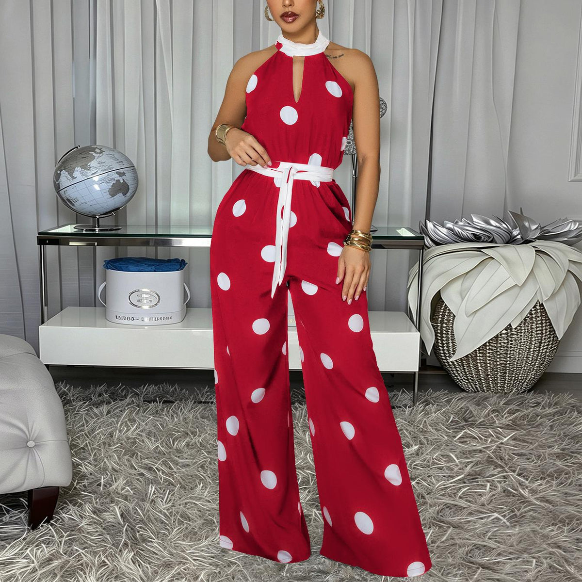 Women's Wave-Print Halter Jumpsuit