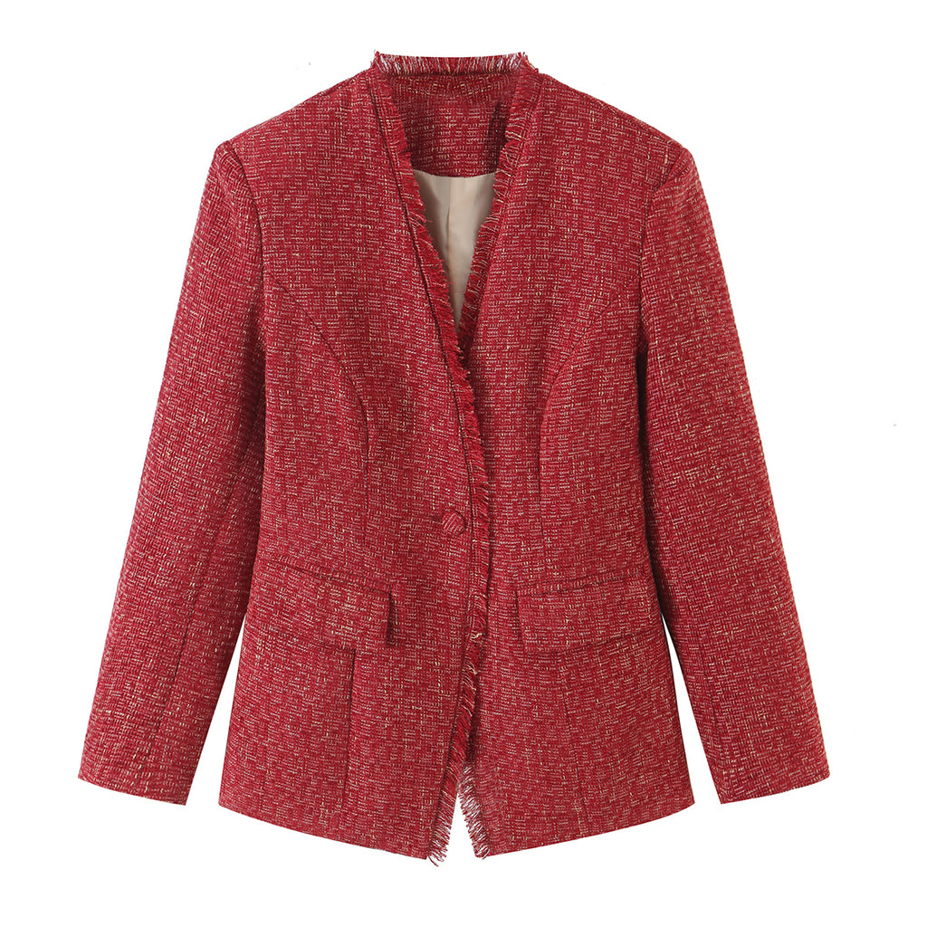 Women's V-Neck Single-Breasted Office Blazer