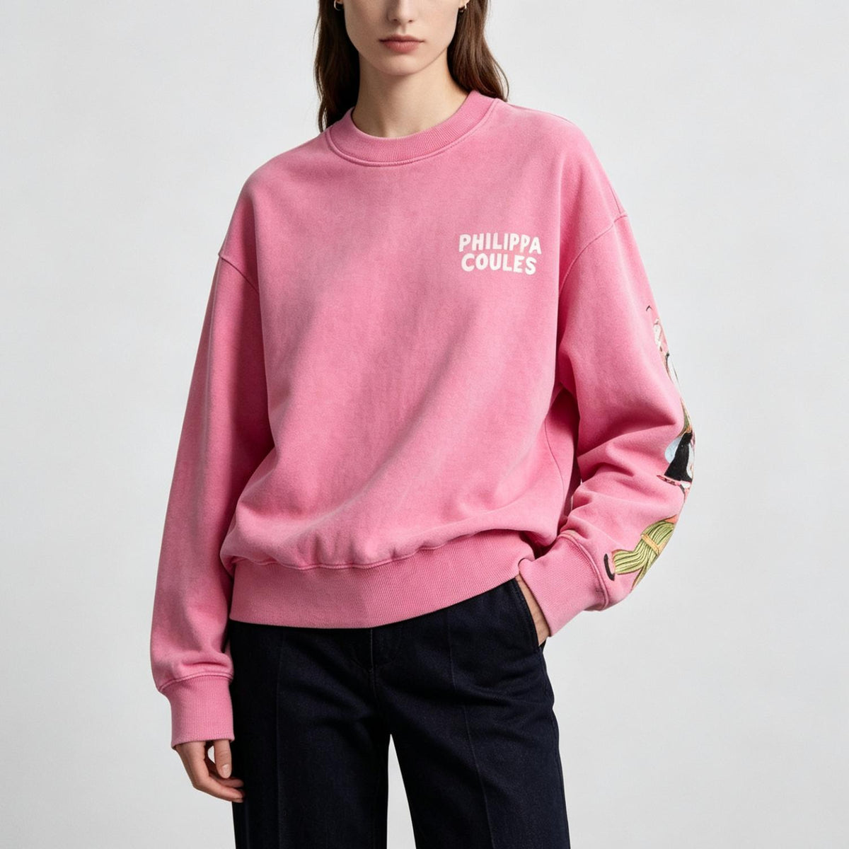Women's White & Pink Graphic Pullover Sweater