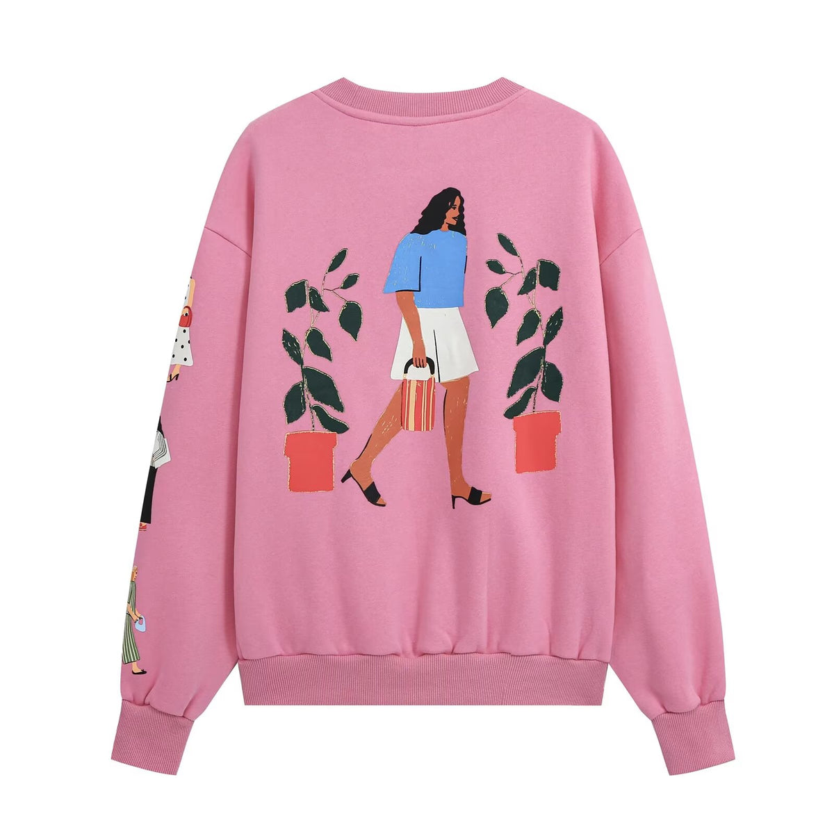 Women's White & Pink Graphic Pullover Sweater