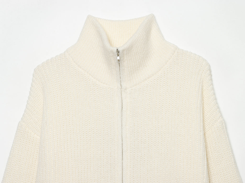 Women's Double-Zip Stand-Collar Sweater Coat
