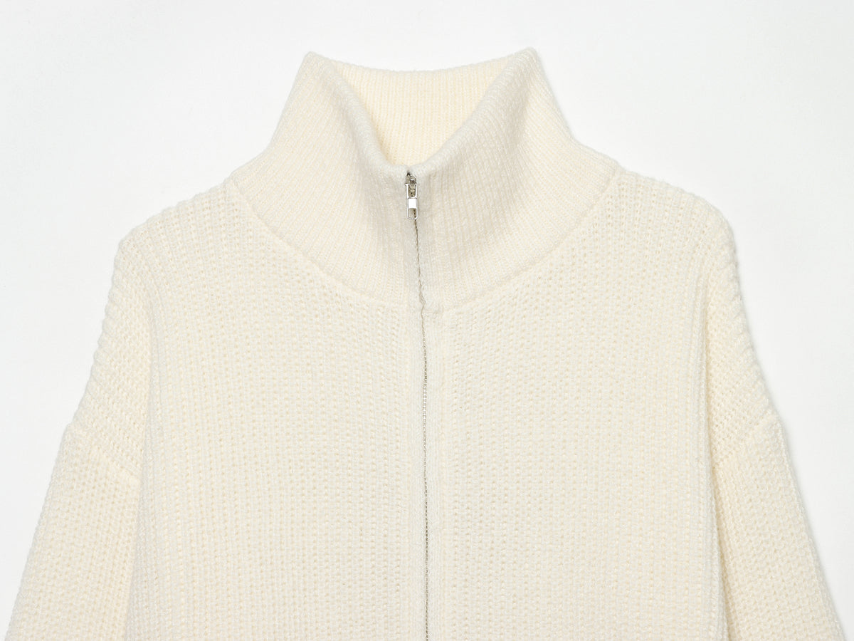 Women's Double-Zip Stand-Collar Sweater Coat