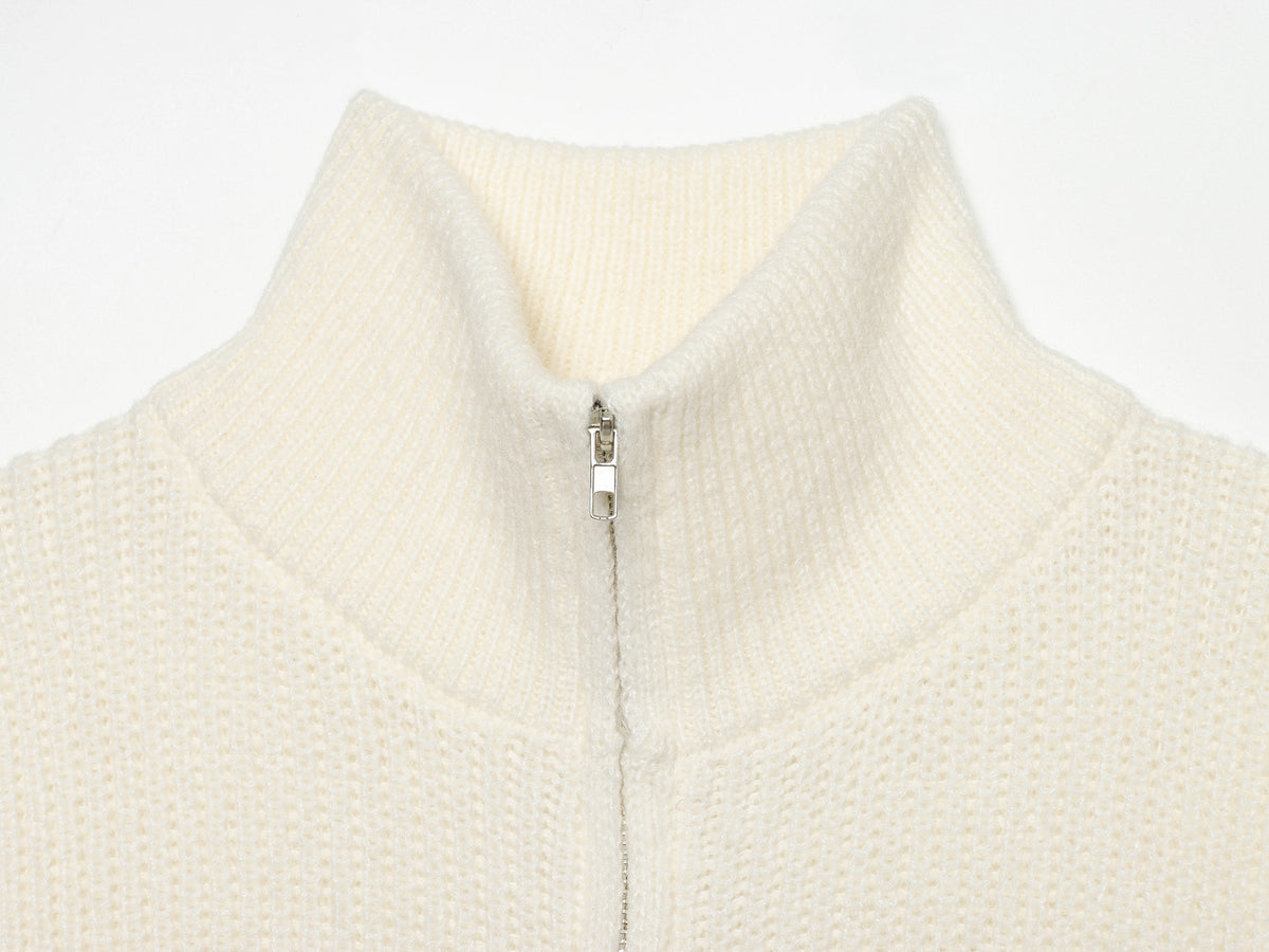 Women's Double-Zip Stand-Collar Sweater Coat