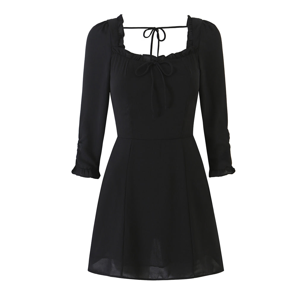 Women's Lace-Up Bow Detail Long-Sleeve Dress