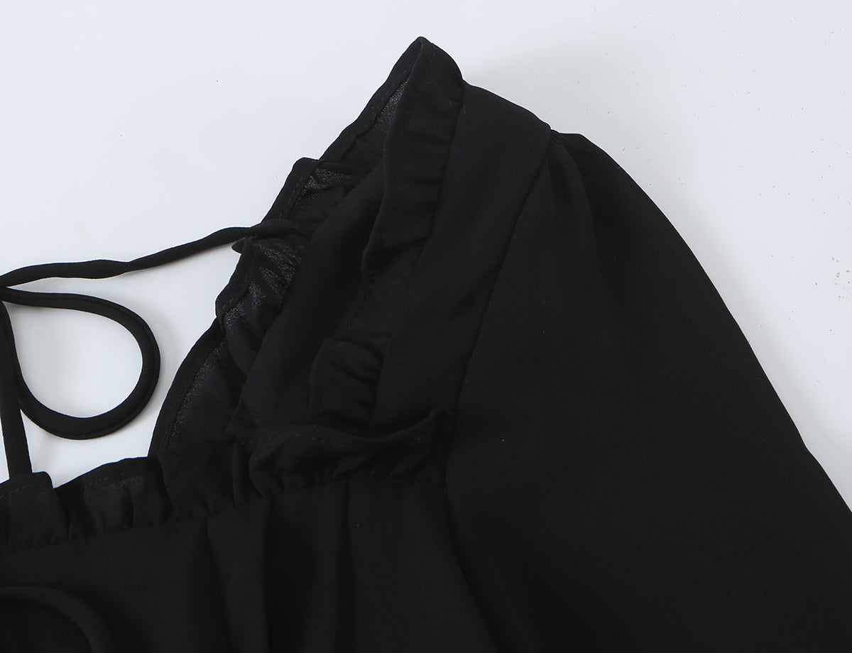 Women's Lace-Up Bow Detail Long-Sleeve Dress