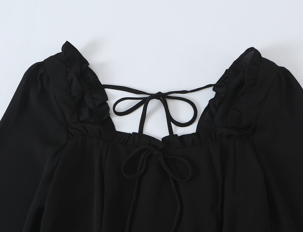 Women's Lace-Up Bow Detail Long-Sleeve Dress