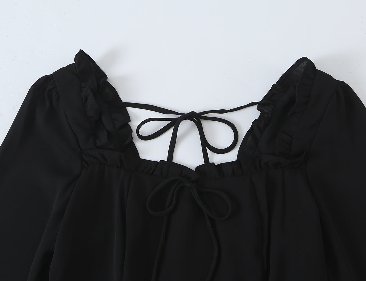 Women's Lace-Up Bow Detail Long-Sleeve Dress