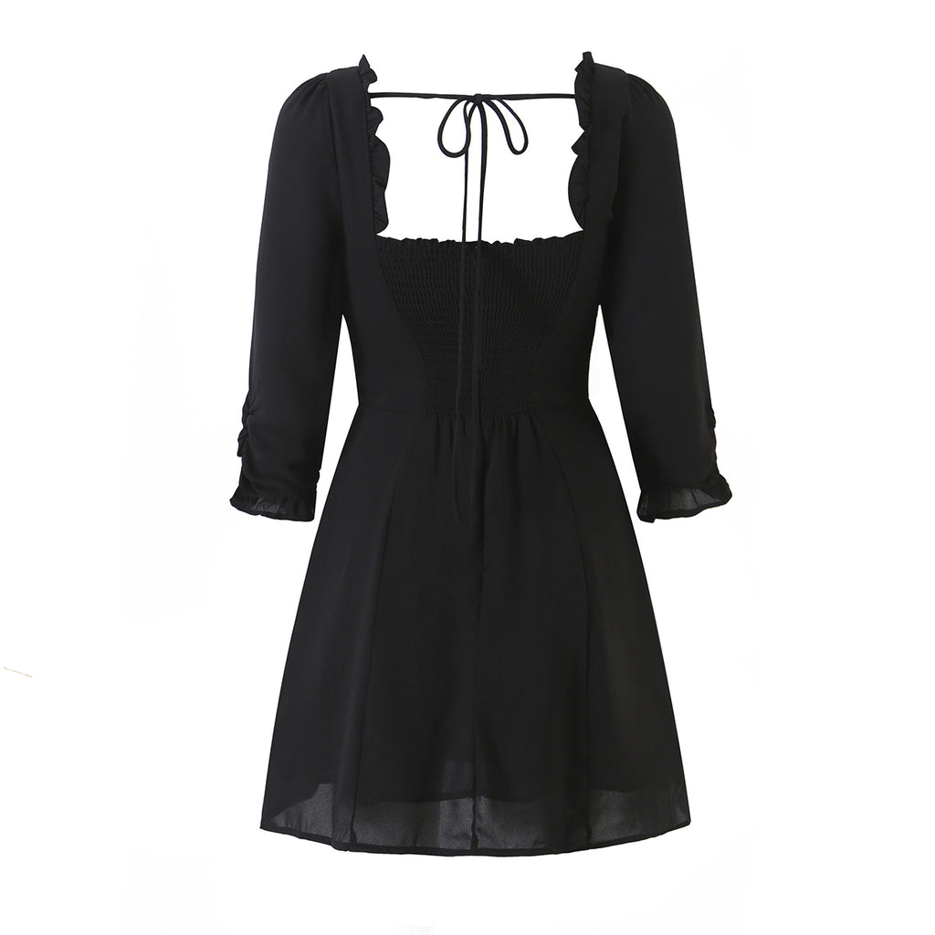 Women's Lace-Up Bow Detail Long-Sleeve Dress