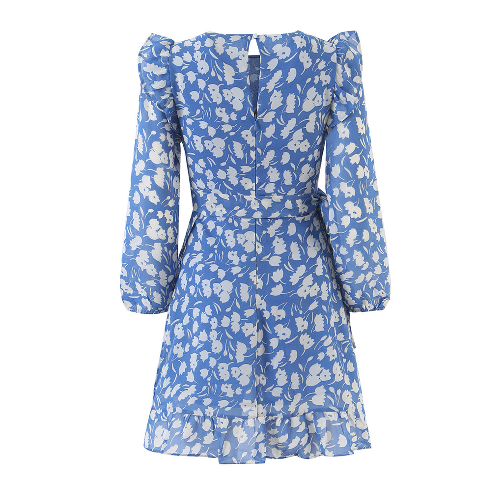Women's Retro Printed High-Waist Flounce Dress