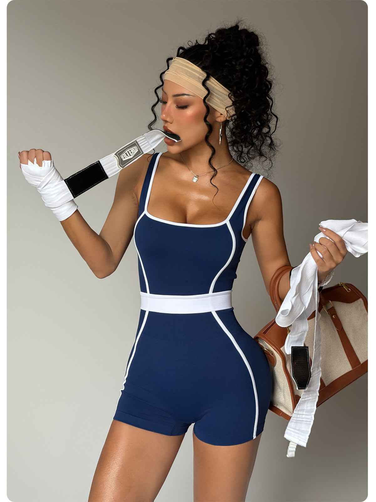 Women's Seamless Color-Block Fitness Romper