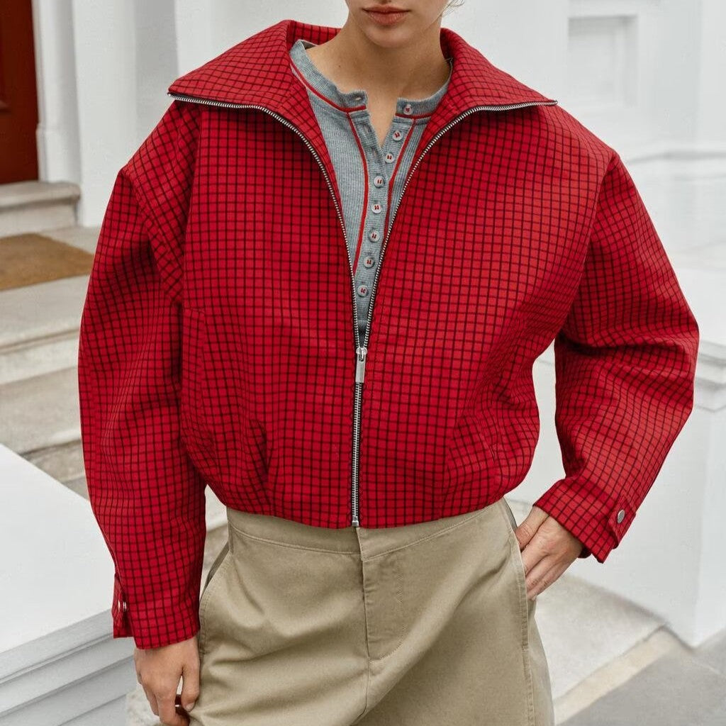 Women's Autumn Plaid Bomber Jacket