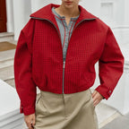 Women's Autumn Plaid Bomber Jacket