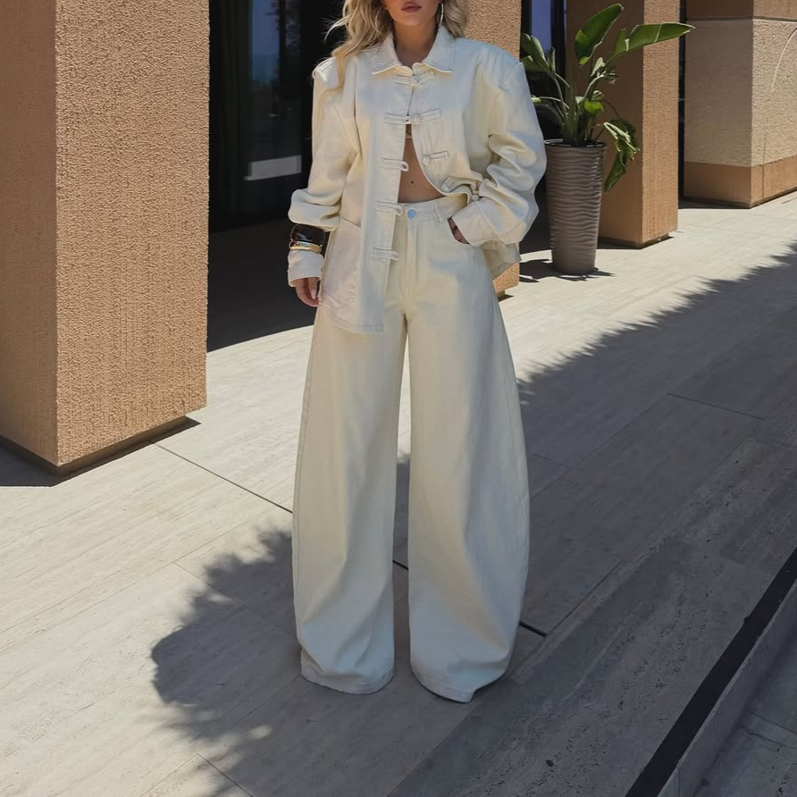 Women's Top Product National Shirt Collar Jacket Loose Trousers Two-Piece Set